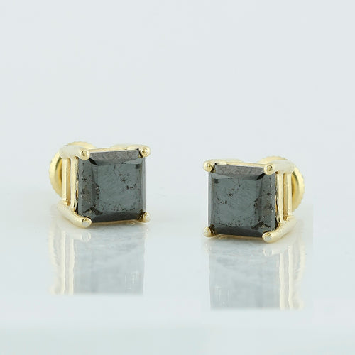 YS BLACK DIA PRINCESS CUT STUD ER