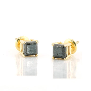 YS BLACK DIA PRINCESS CUT STUD ER
