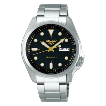 Seiko 5 Sports SRPE57 – Black Dial with Gold-Tone Accents