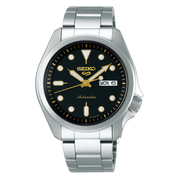 Seiko 5 Sports SRPE57 – Black Dial with Gold-Tone Accents