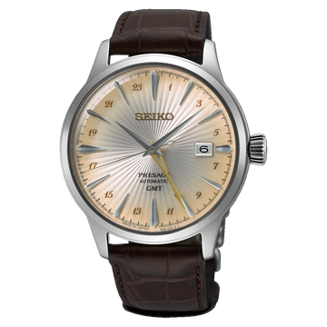 Seiko Presage SSK041 – Automatic GMT with Silver Dial & Leather Strap