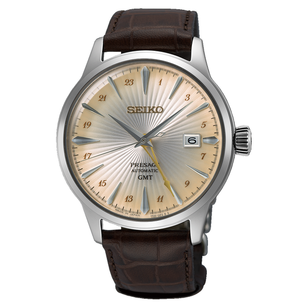 Seiko Presage SSK041 – Automatic GMT with Silver Dial & Leather Strap