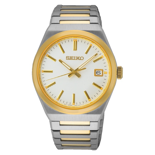 Seiko SUR558 – Elegant Gold & White Quartz Watch