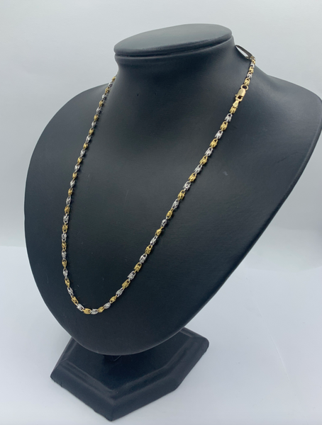 18 Inch Two Tone Bead Rosarie 10K Gold Mens Chain