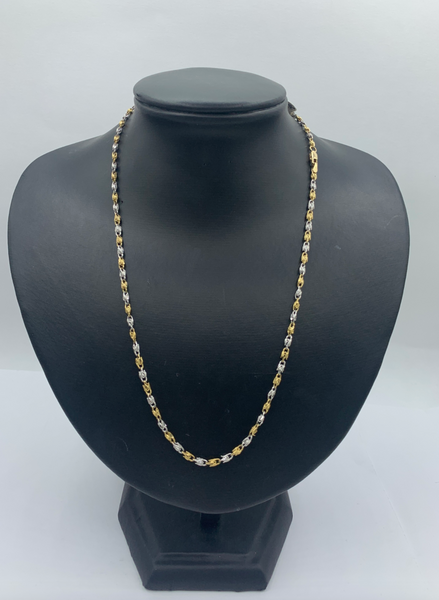 18 Inch Two Tone Bead Rosarie 10K Gold Mens Chain