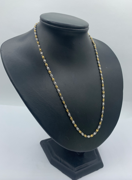 18 Inch Two Tone Bead Rosarie 10K Gold Mens Chain