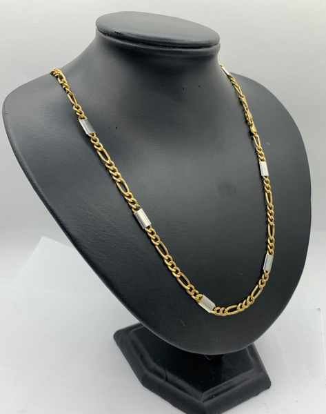 Two Tone Slits 10K Gold Figaro Mens' Chain