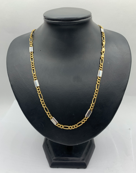 Two Tone Slits 10K Gold Figaro Mens' Chain