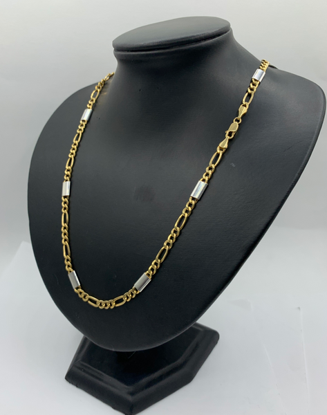 Two Tone Slits 10K Gold Figaro Mens' Chain