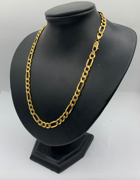 20 Inch 10K Gold Pave Figaro Chain