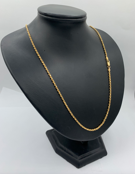 24 Inch 14K Gold Solid Diamond Cut Rope Chain
