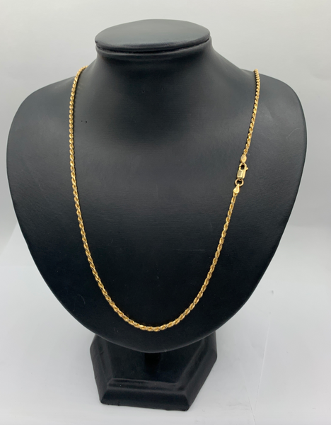 24 Inch 14K Gold Solid Diamond Cut Rope Chain
