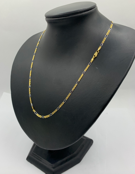 Two Tone 10K Gold Figaro Chain