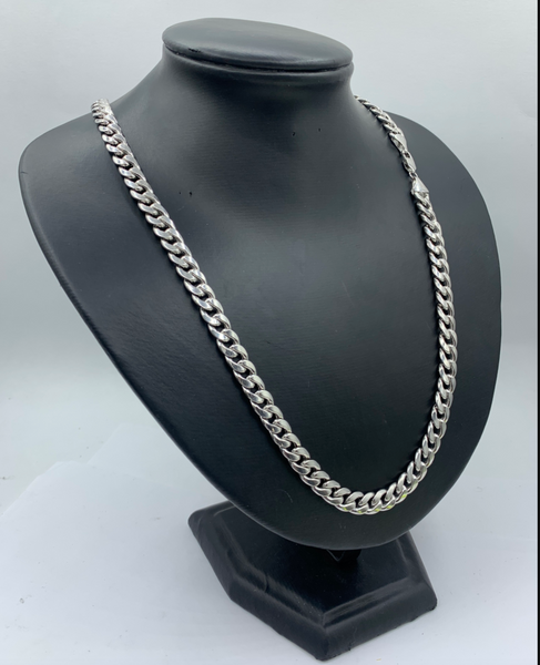 24 Inch 10K White Gold Cuban Solid Link Mens' Chain