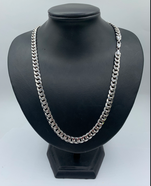 24 Inch 10K White Gold Cuban Solid Link Mens' Chain