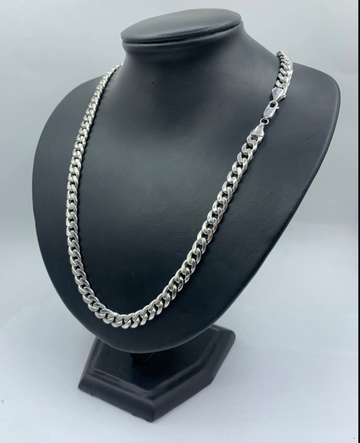 24 Inch 10K White Gold Cuban Solid Link Mens' Chain