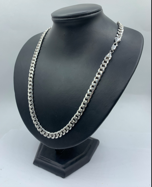 24 Inch 10K White Gold Cuban Solid Link Mens' Chain