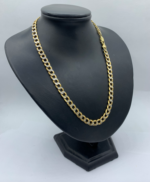20 Inch 10K Gold Hollow Pave Cuban Link Mens' Chain