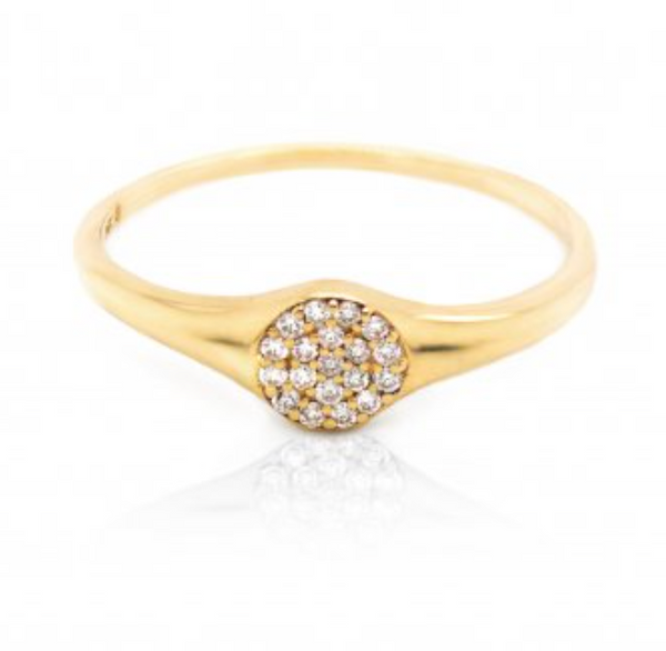 Circles 14k Yellow Gold Diamond Pave Signet Ring (GR-14-1001)