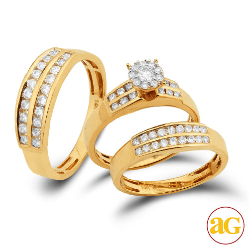 14KY 1.30CTW FLEUR DIAMOND HEAD TRIO SET