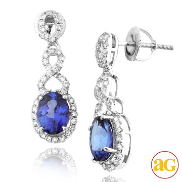 14KW 0.75CTW DIAMOND EARRINGS WITH 2.77CT OVAL TAN