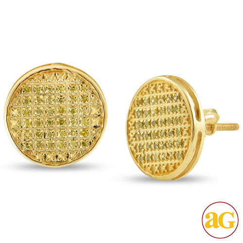 10KY 0.20CTW YELLOW DIAMOND ROUND FLAT EARRINGS