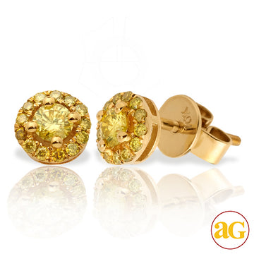 10KY 0.55CTW YELLOW DIAMOND FLEUR EARRING STUDS -