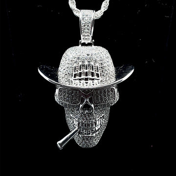 925 Sterling Silver Rhodium Plated Skull Pendant