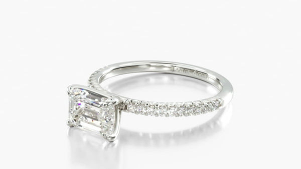 14K White Gold East West Petite Pavé Engagement Ring (Flush Fit)