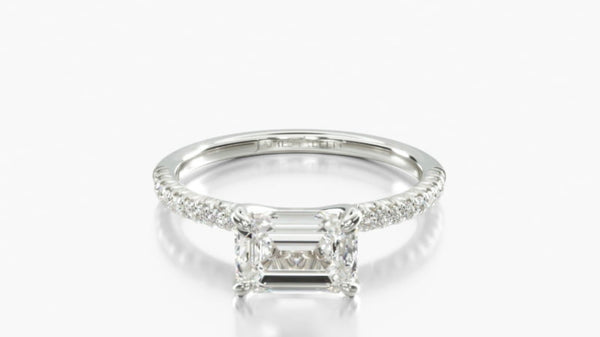 14K White Gold East West Petite Pavé Engagement Ring (Flush Fit)
