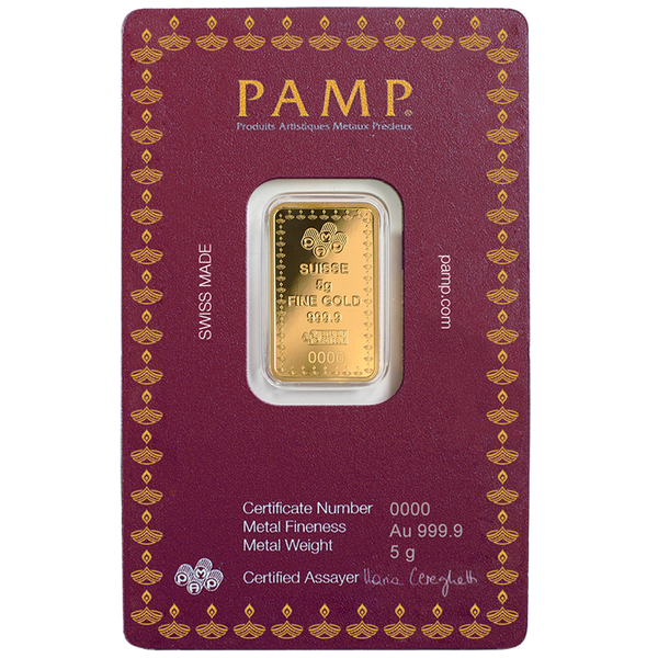Gold 5 Gram PAMP Diwali Lakshmi Ji Bar .9999