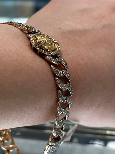 10KT Yellow Gold and Diamond Medusa Chain Bracelet