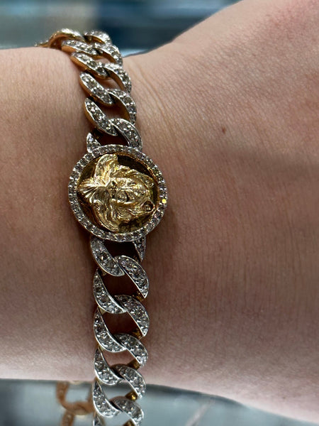 10KT Yellow Gold and Diamond Medusa Chain Bracelet