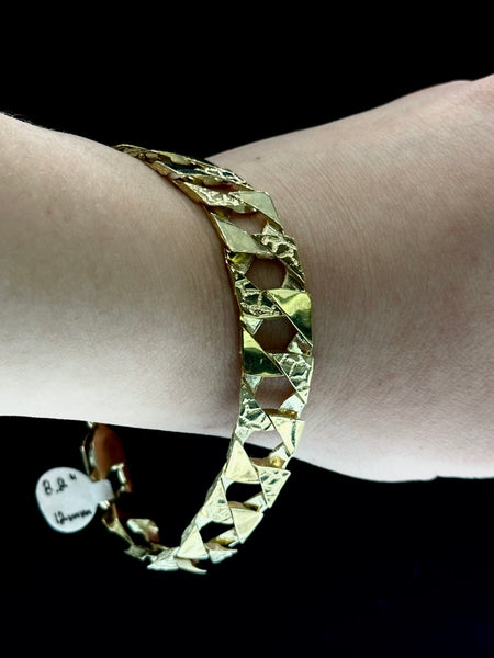 10KT Yellow Gold High Polish & Nugget Chain Bracelet