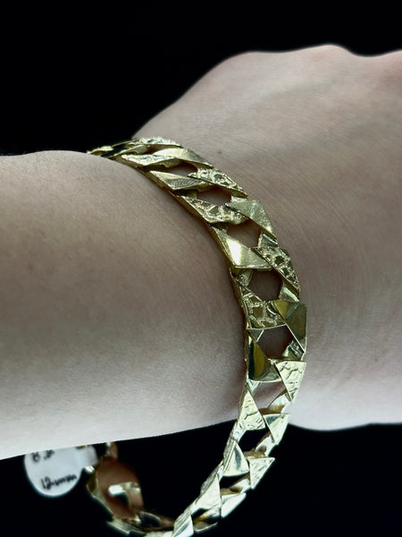 10KT Yellow Gold High Polish & Nugget Chain Bracelet