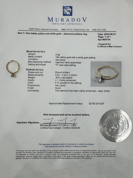 Ladies Yellow & White Gold - Diamond Solitaire Ring