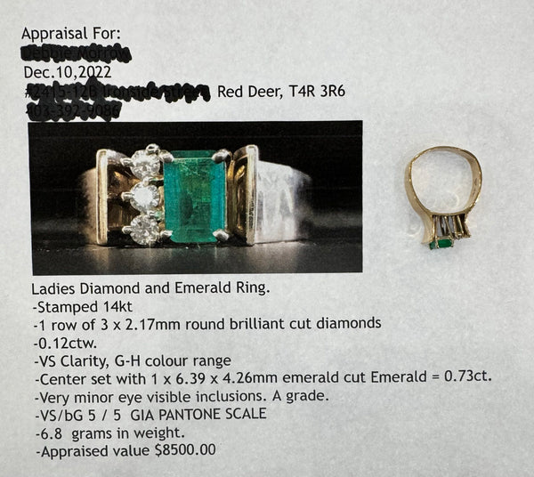 14K Gold Ladies Diamond Emerald Ring