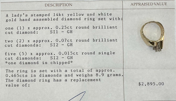 Ladies Stamped 14KT Yellow & White Gold Hand Assembled Diamond Ring