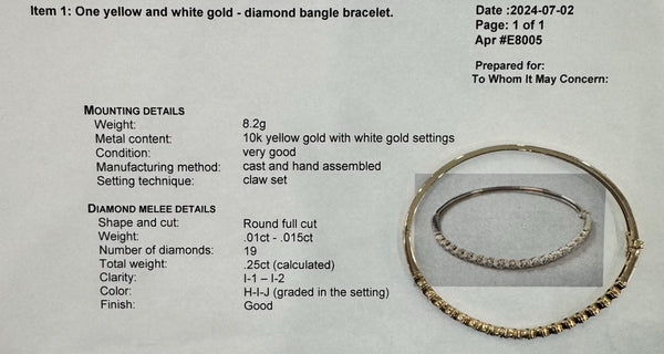 10KT Yellow & White Gold Diamond Bangle Bracelet