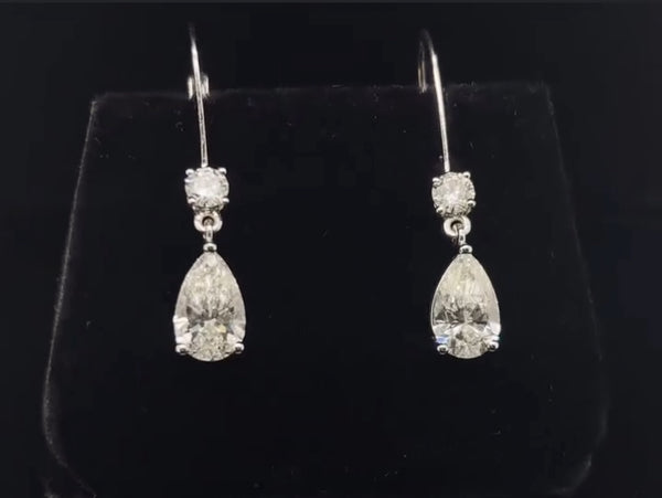 Pear Shape Leaver Back Earrings2.35 carat tdw LG Diamonds.