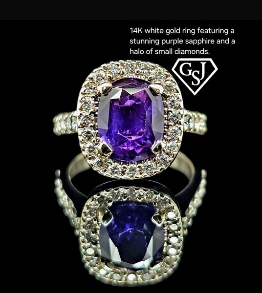 14kt White Gold Natural Sapphire Diamond Ring