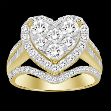 2.00CT Gold Elevated Diamond Cluster Heart Ring