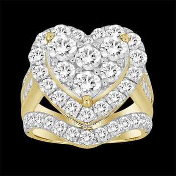 5.00CT Elevated Gold Diamond Cluster Heart Ring