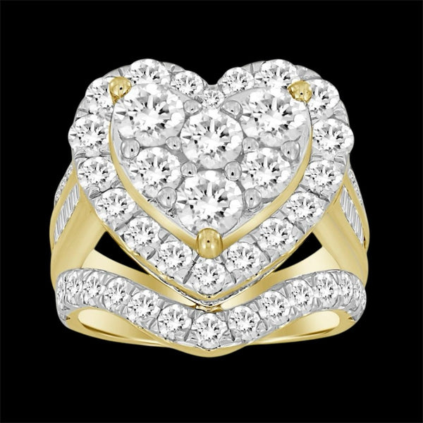 5.00CT Elevated Gold Diamond Cluster Heart Ring