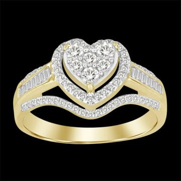 0.5CT Gold Elevated Diamond Cluster Heart Ring