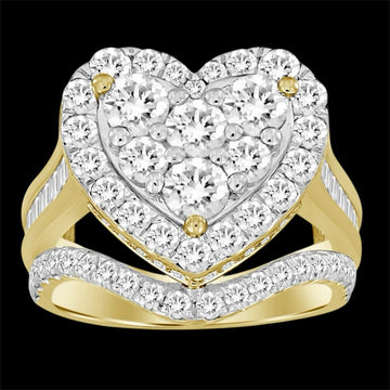 3.00CT Gold Elevated Diamond Cluster Heart Ring
