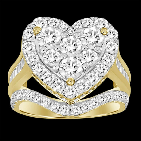 3.00CT Gold Elevated Diamond Cluster Heart Ring