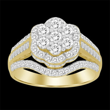 1.00CT Elevated Multi-Diamond Flower Gold Ring