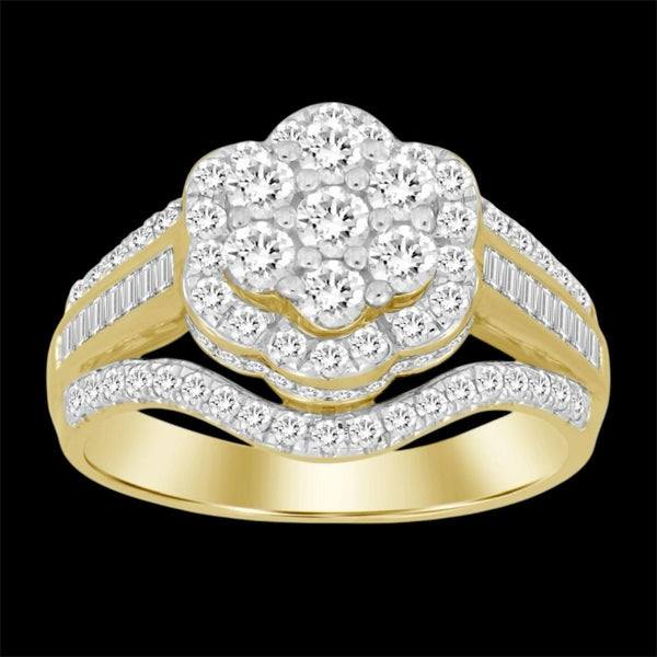 1.00CT Elevated Multi-Diamond Flower Gold Ring