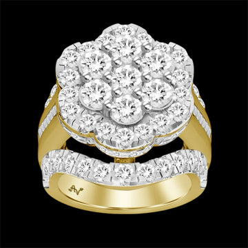 5.00CT Elevated Multi-Diamond Flower Gold Ring